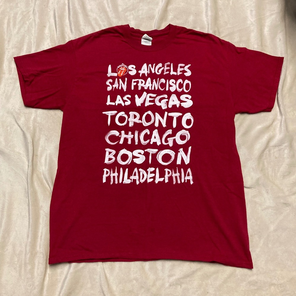 Rolling Stones 50th Anniversary Tour T-Shirt Red Mens Large City List Graphic